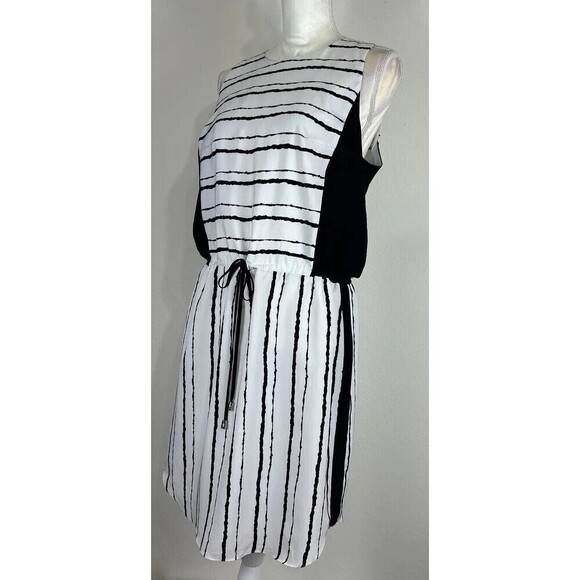 Vince Camuto Black & White Sleeveless Drawstring Waist Midi Dress Size 12 - Picture 4 of 9